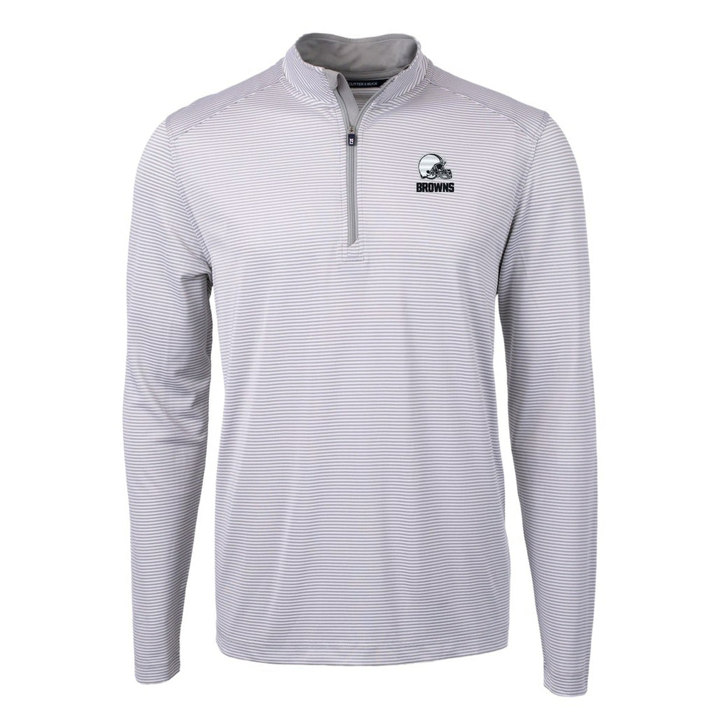 Cleveland Browns Cutter & Buck Big & Tall Virtue Eco Pique Micro Stripe Recycled Quarter-Zip Pullover Top - Gray outlet