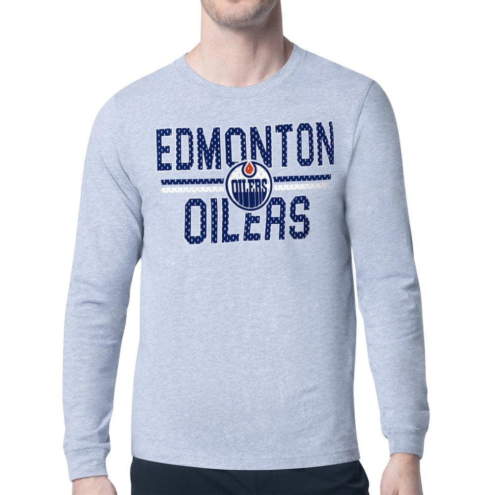 Edmonton Oilers Starter Mesh Look Team Name Logo Long Sleeve T-Shirt Heather Gray
