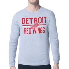 Detroit Red Wings Starter Mesh Look Team Name Logo Long Sleeve T-Shirt Heather Gray