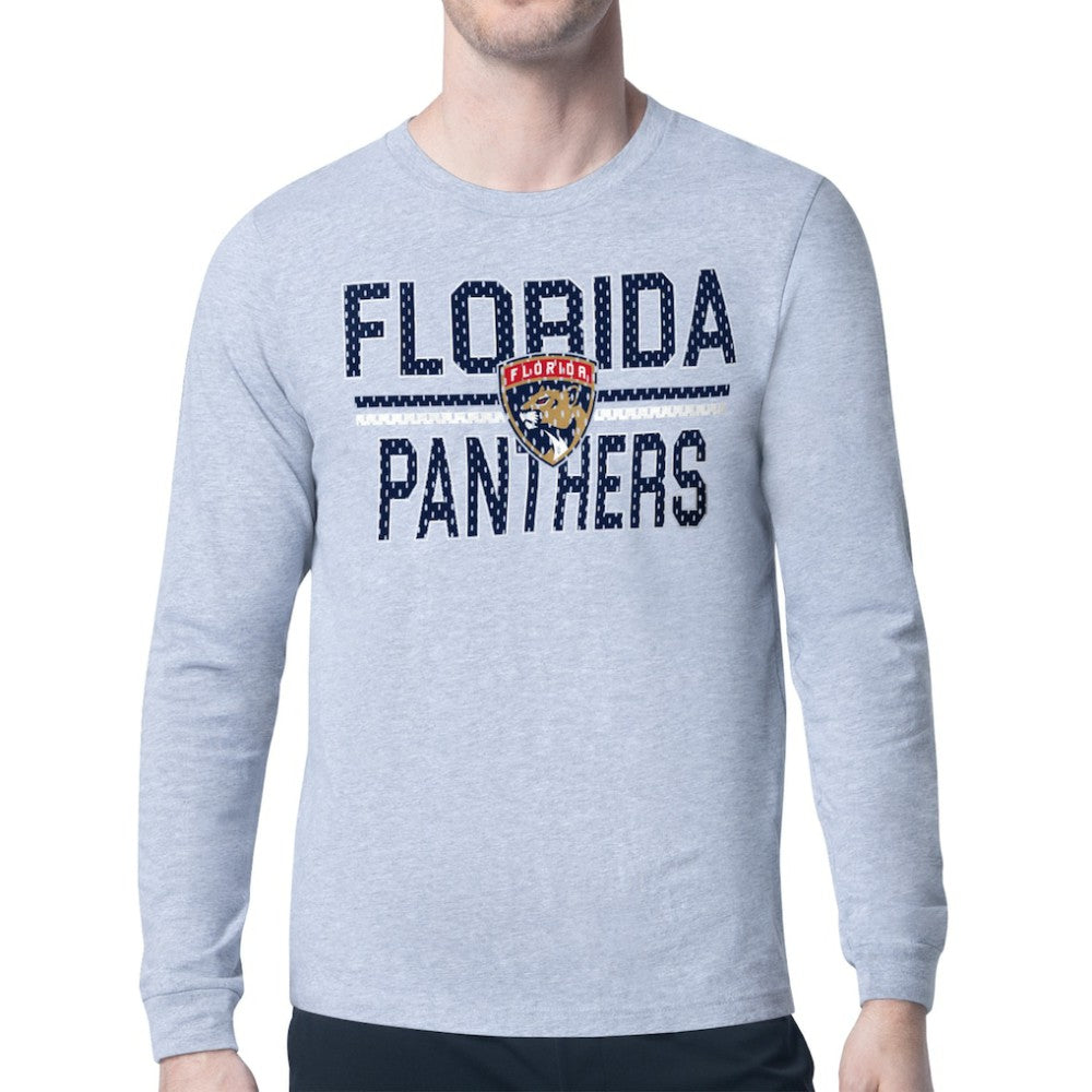 Florida Panthers Starter Mesh Look Team Name Logo Long Sleeve T-Shirt Heather Gray
