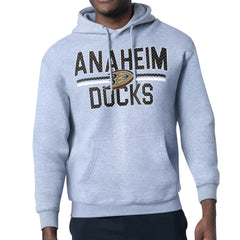 Anaheim Ducks Starter Mesh Look Team Name Logo Tri-Blend Pullover Hoodie Heather Gray