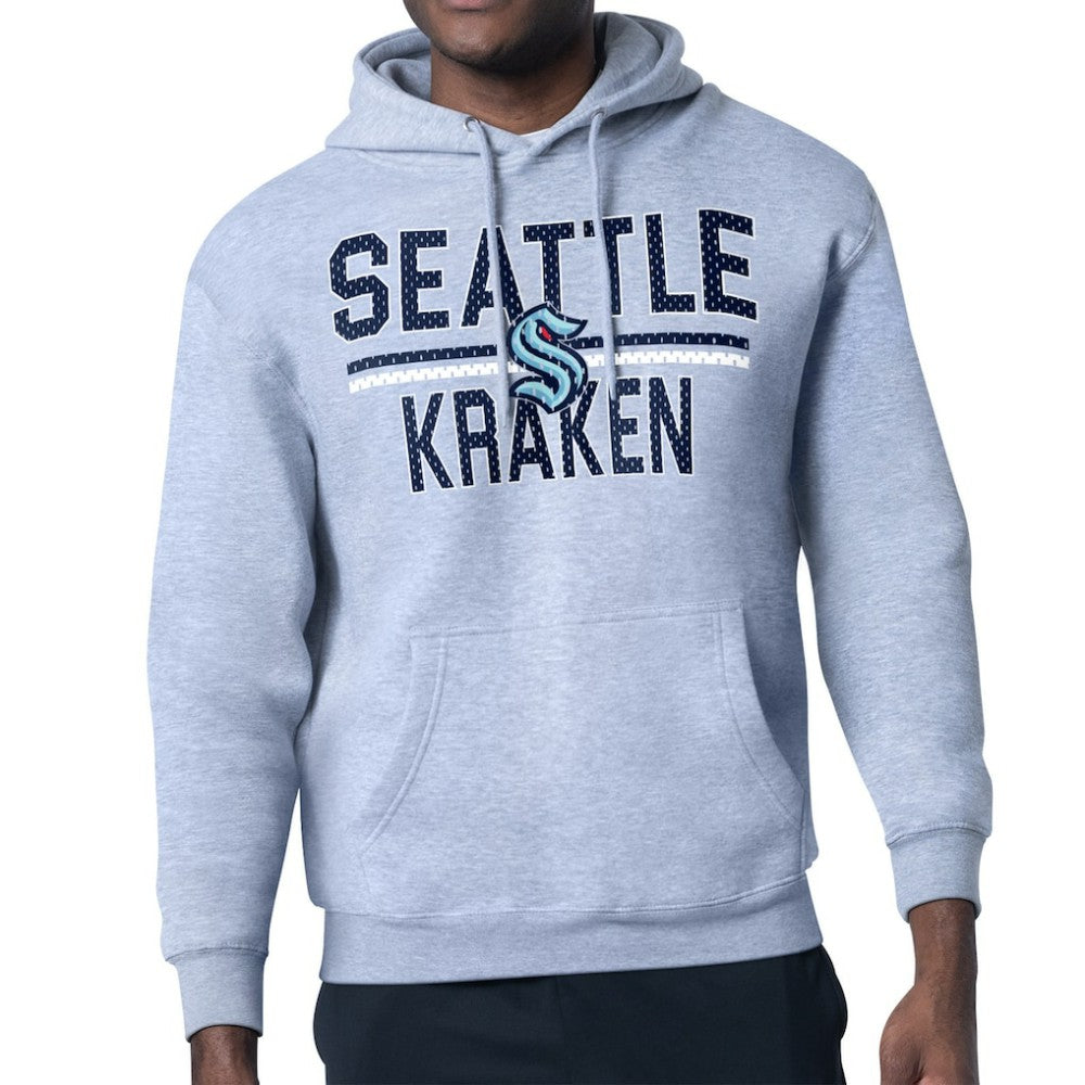 Seattle Kraken Starter Mesh Look Team Name Logo Tri-Blend Pullover Hoodie Heather Gray