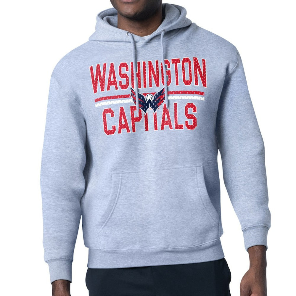 Washington Capitals Starter Mesh Look Team Name Logo Tri-Blend Pullover Hoodie Heather Gray