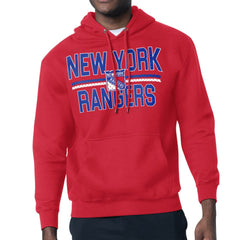 New York Rangers Starter Mesh Look Team Name Logo Tri-Blend Pullover Hoodie Red