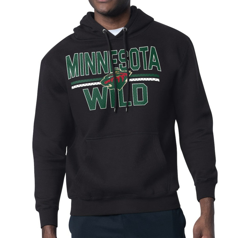 Minnesota Wild Starter Mesh Look Team Name Logo Tri-Blend Pullover Hoodie Black