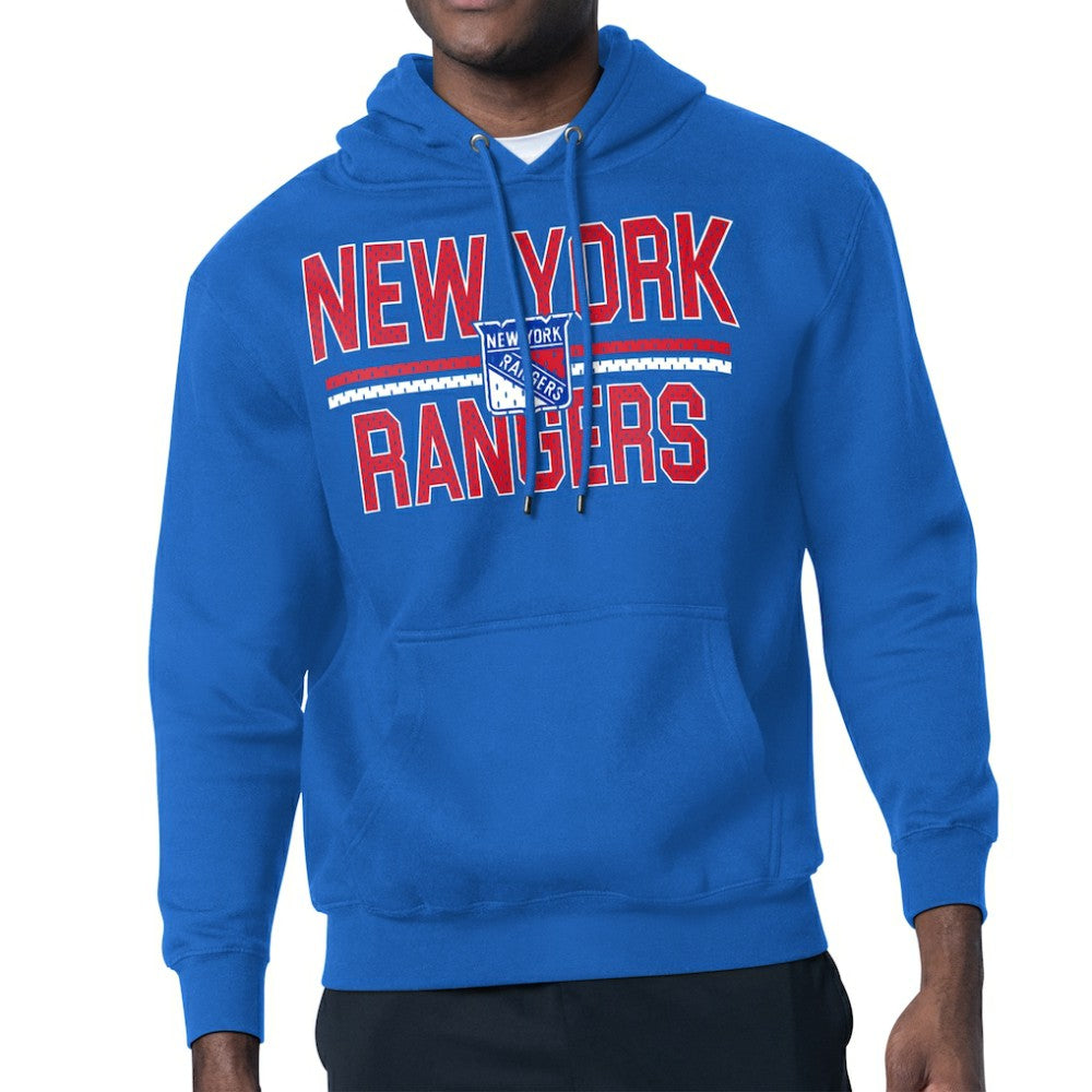 New York Rangers Starter Mesh Look Team Name Logo Tri-Blend Pullover Hoodie Blue
