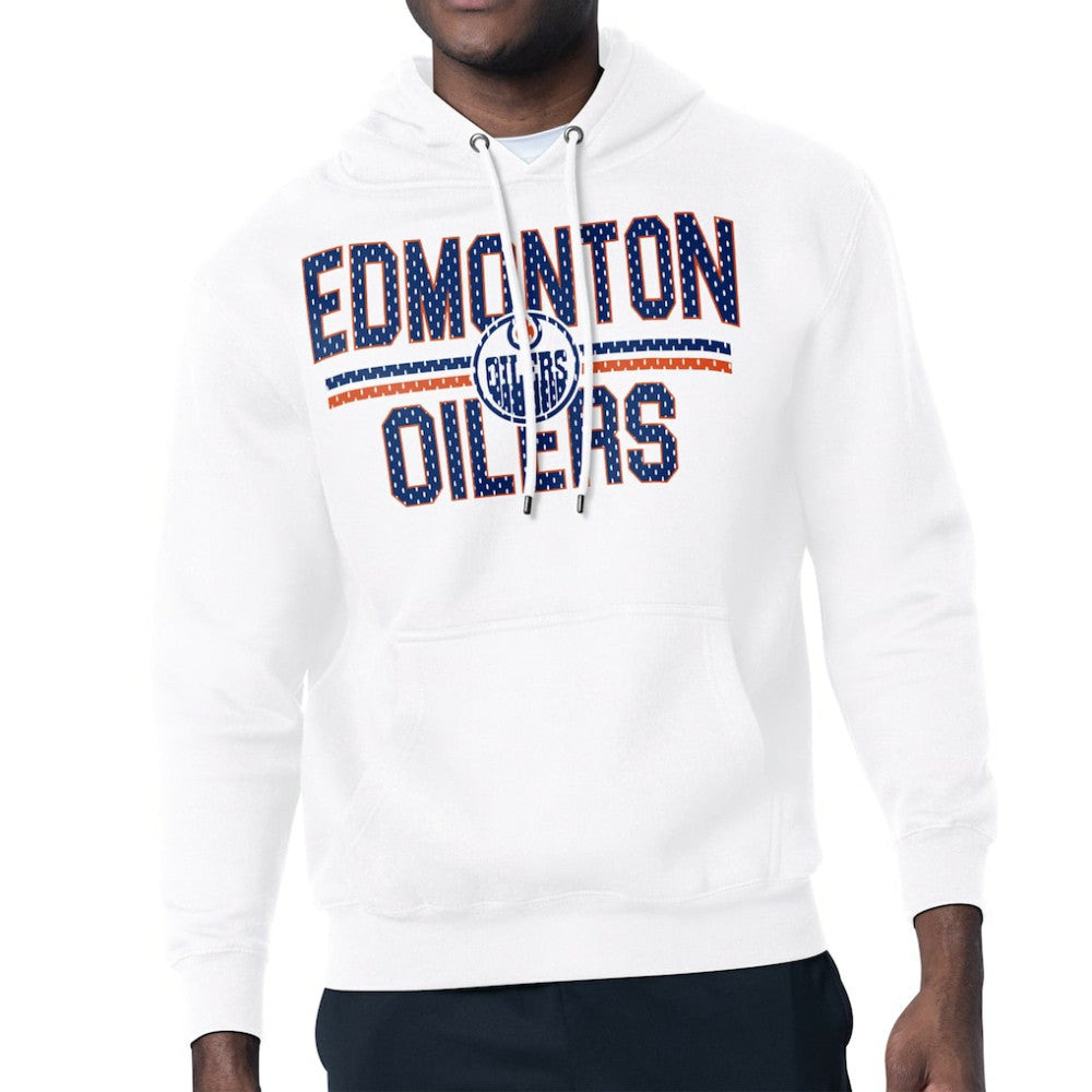 Edmonton Oilers Starter Mesh Look Team Name Logo Tri-Blend Pullover Hoodie White