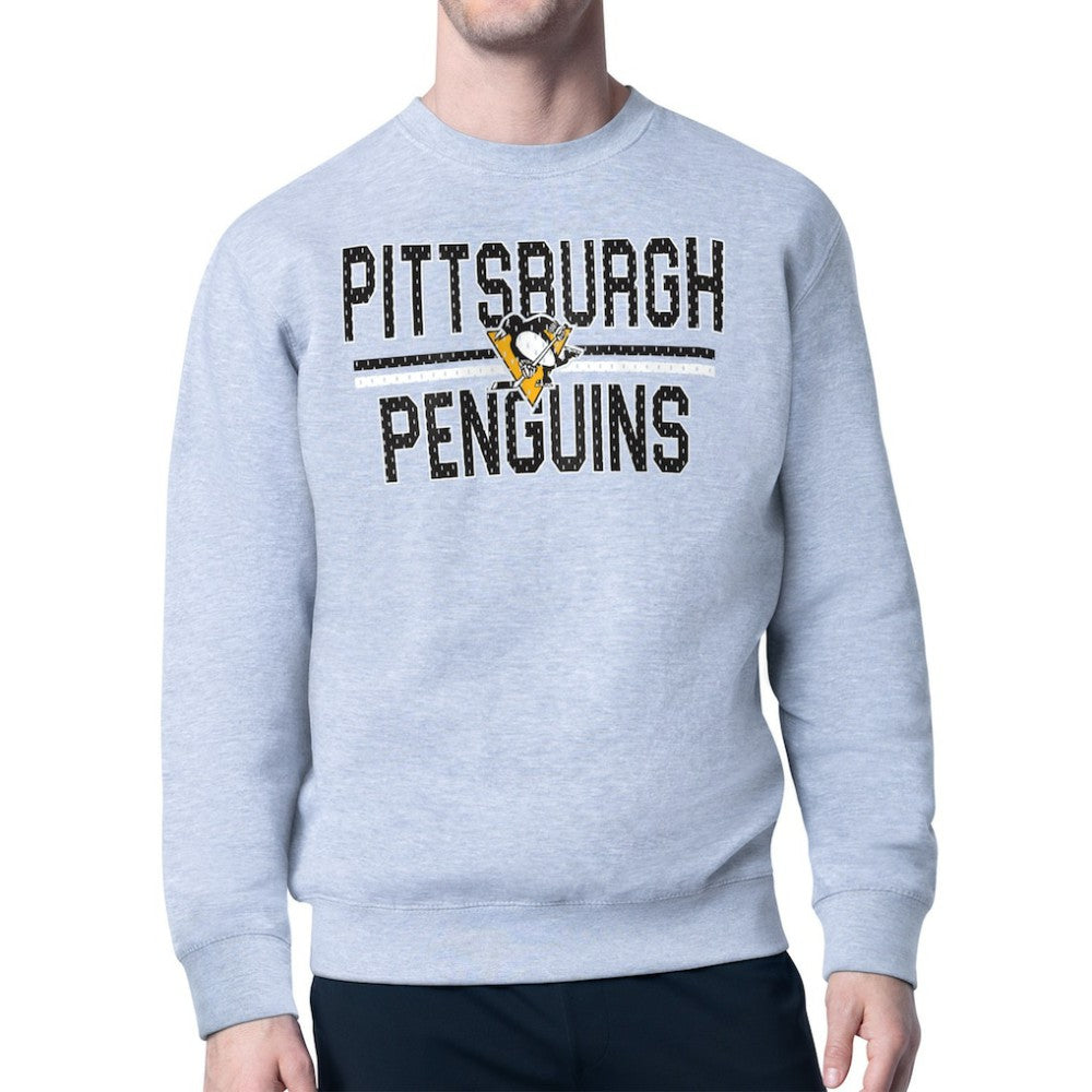 Pittsburgh Penguins Starter Mesh Look Team Name Logo Pullover Sweatshirt Heather Gray