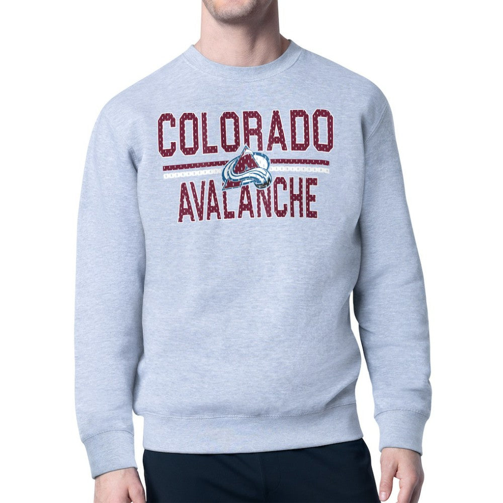 Colorado Avalanche Starter Mesh Look Team Name Logo Pullover Sweatshirt Heather Gray
