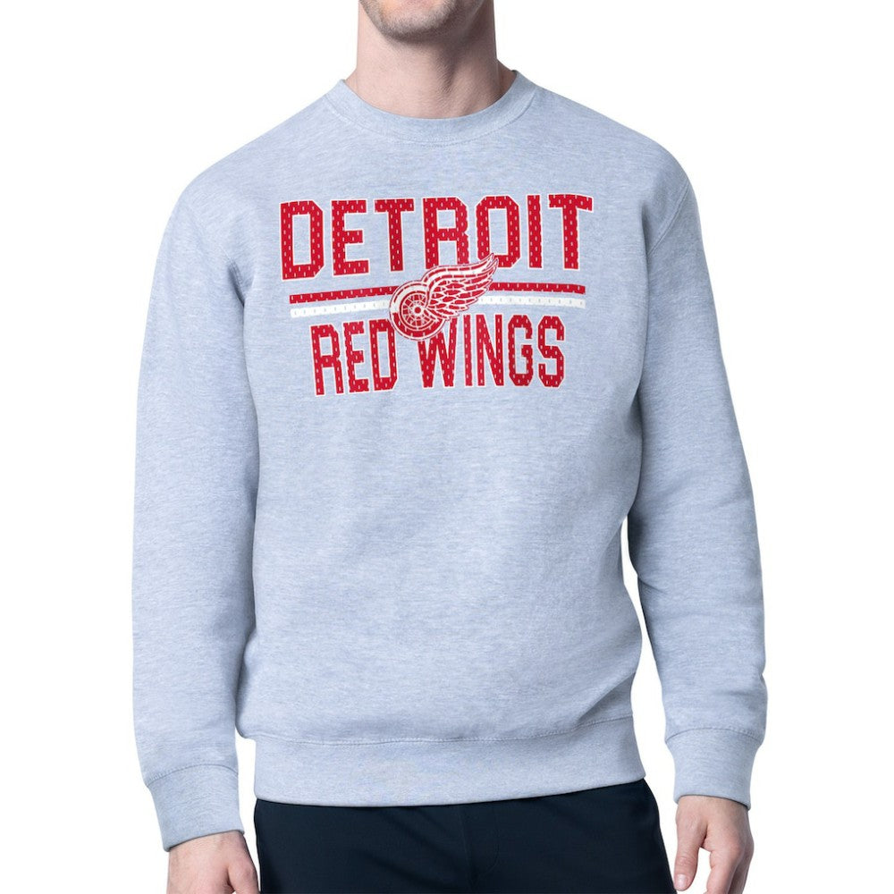 Detroit Red Wings Starter Mesh Look Team Name Logo Pullover Sweatshirt Heather Gray