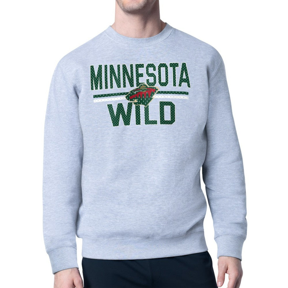 Minnesota Wild Starter Mesh Look Team Name Logo Pullover Sweatshirt Heather Gray