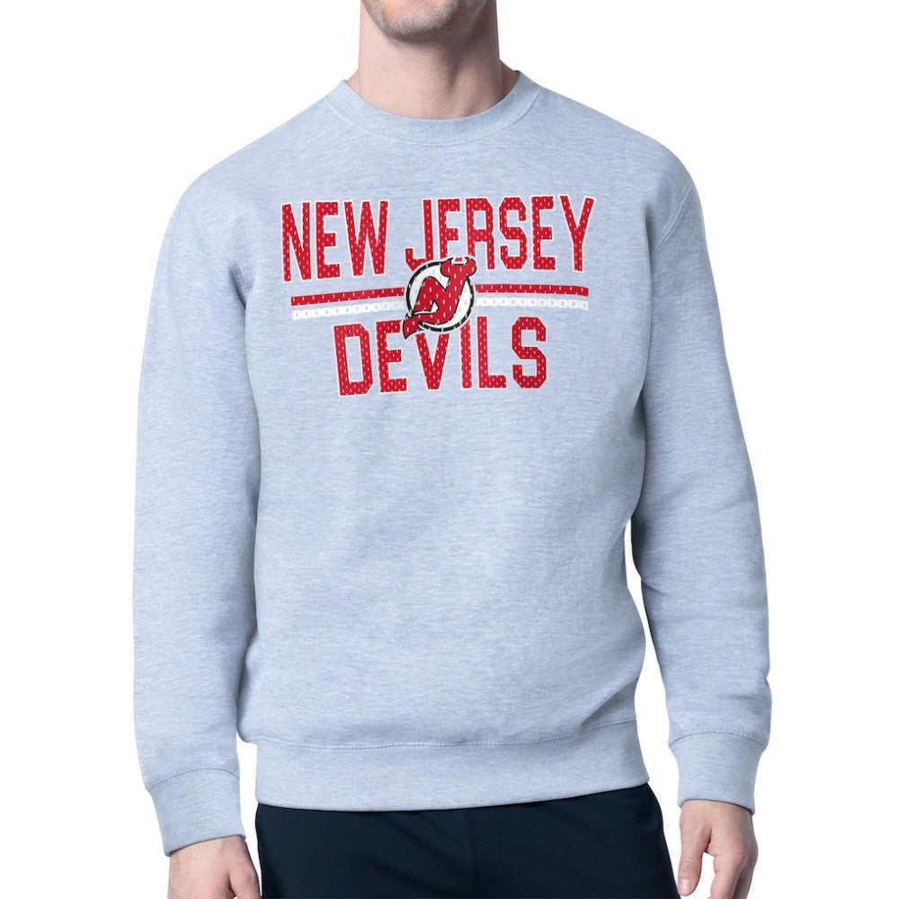 New Jersey Devils Starter Mesh Look Team Name Logo Pullover Sweatshirt Heather Gray