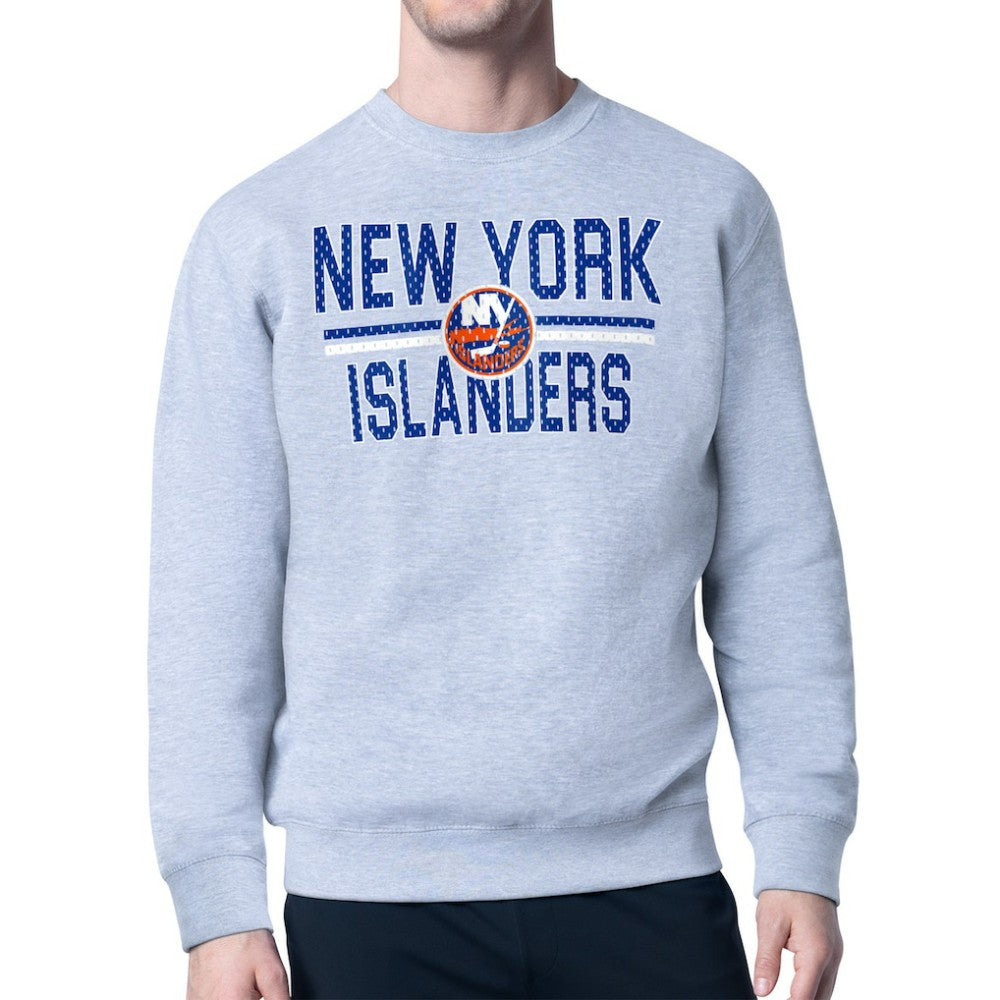 New York Islanders Starter Mesh Look Team Name Logo Pullover Sweatshirt Heather Gray