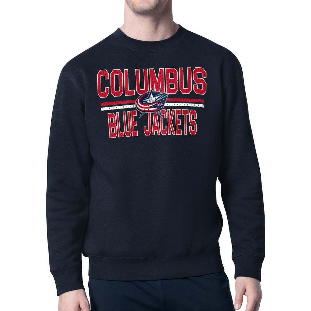 Columbus Blue Jackets Starter Mesh Look Team Name Logo Pullover Sweatshirt Navy