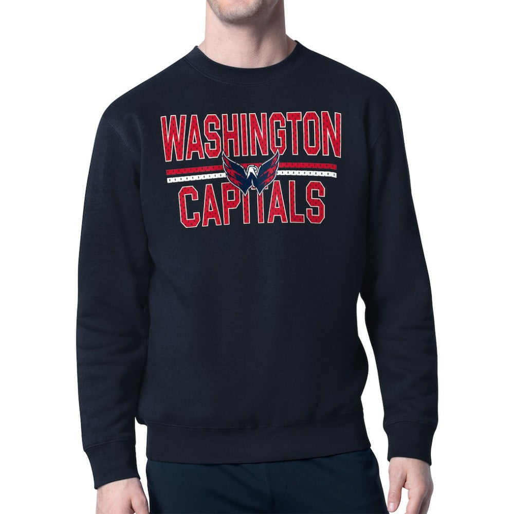 Washington Capitals Starter Mesh Look Team Name Logo Pullover Sweatshirt Navy