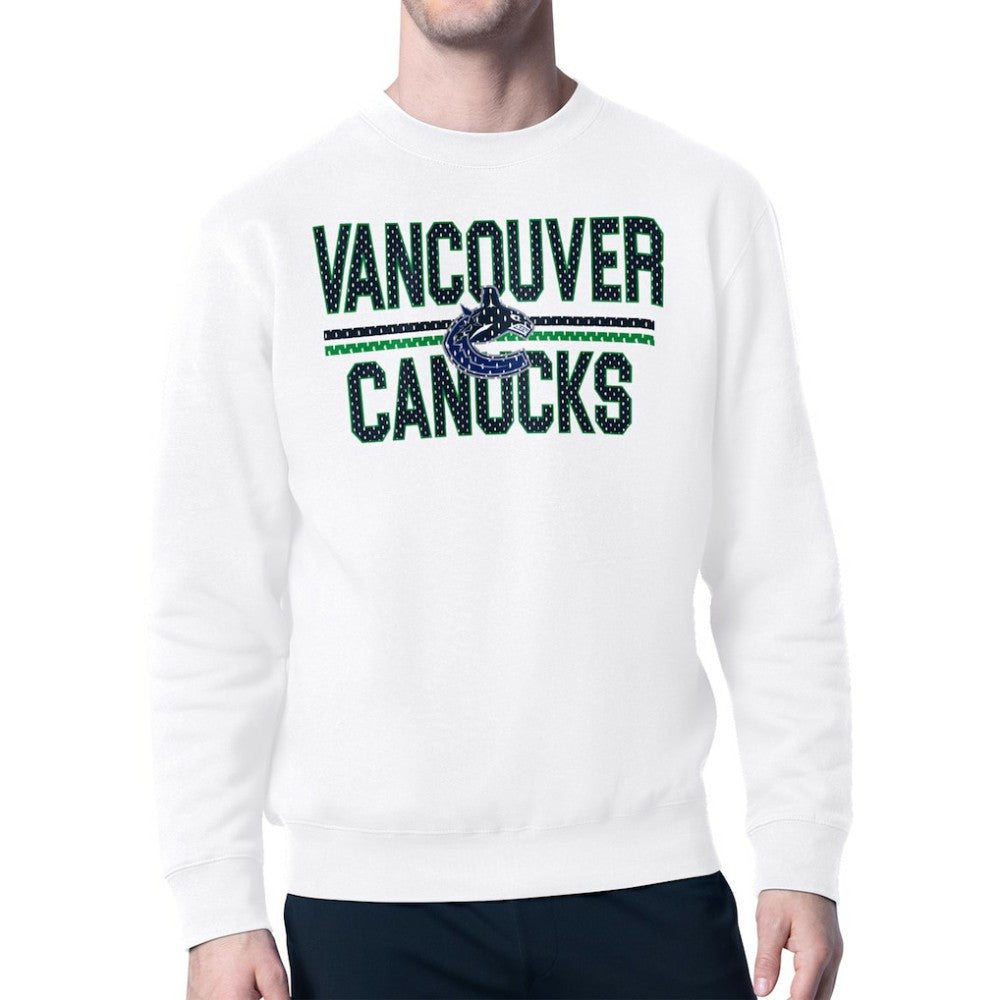 Vancouver Canucks Starter Mesh Look Team Name Logo Pullover Sweatshirt White