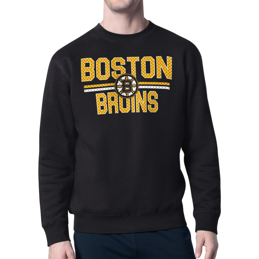 Boston Bruins Starter Mesh Look Team Name Logo Pullover Sweatshirt Black
