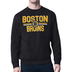 Boston Bruins Starter Mesh Look Team Name Logo Pullover Sweatshirt Black