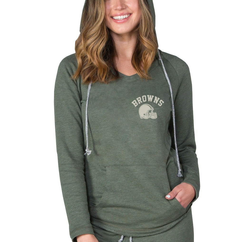Cleveland Browns Concepts Sport Women's Mainstream Terry Tri-Blend V-Neck Pullover Hoodie - Green cheap