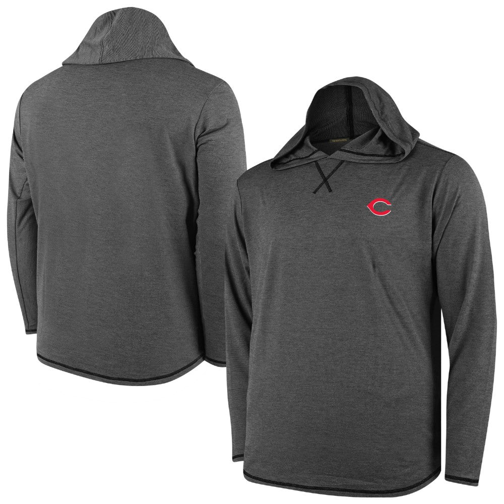 Cincinnati Reds Butter Stripe Tri-Blend Long Sleeve Hoodie T-Shirt - Black