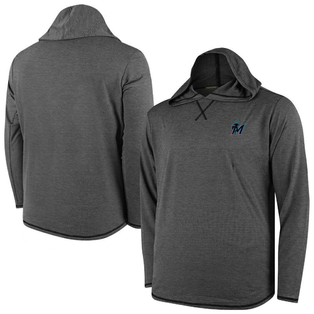 Miami Marlins Butter Stripe Tri-Blend Long Sleeve Hoodie T-Shirt - Black