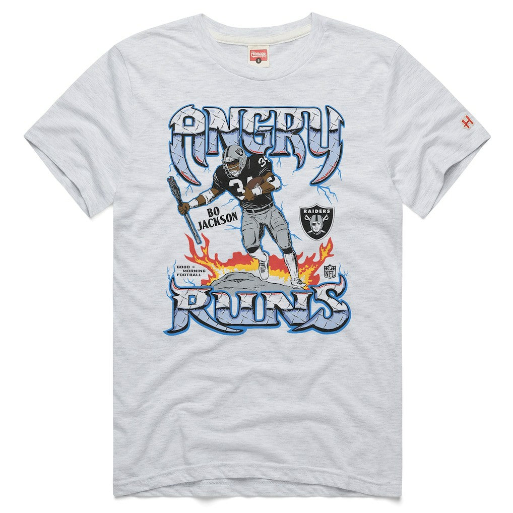 Bo Jackson Las Vegas Raiders Homage Unisex Retro Angry Runs Tri-Blend T-Shirt - Ash on sale