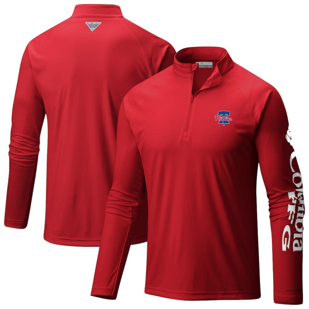Philadelphia Phillies Terminal Tackle Raglan Omni-Shade Quarter-Zip Pullover Top - Red | Columbia