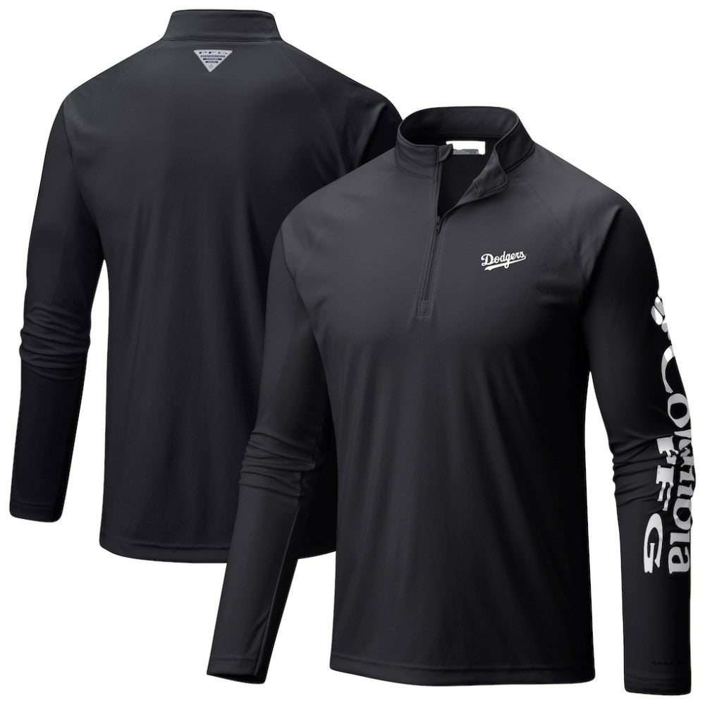 Los Angeles Dodgers Terminal Tackle Raglan Omni-Shade Quarter-Zip Pullover Top - Black | Columbia