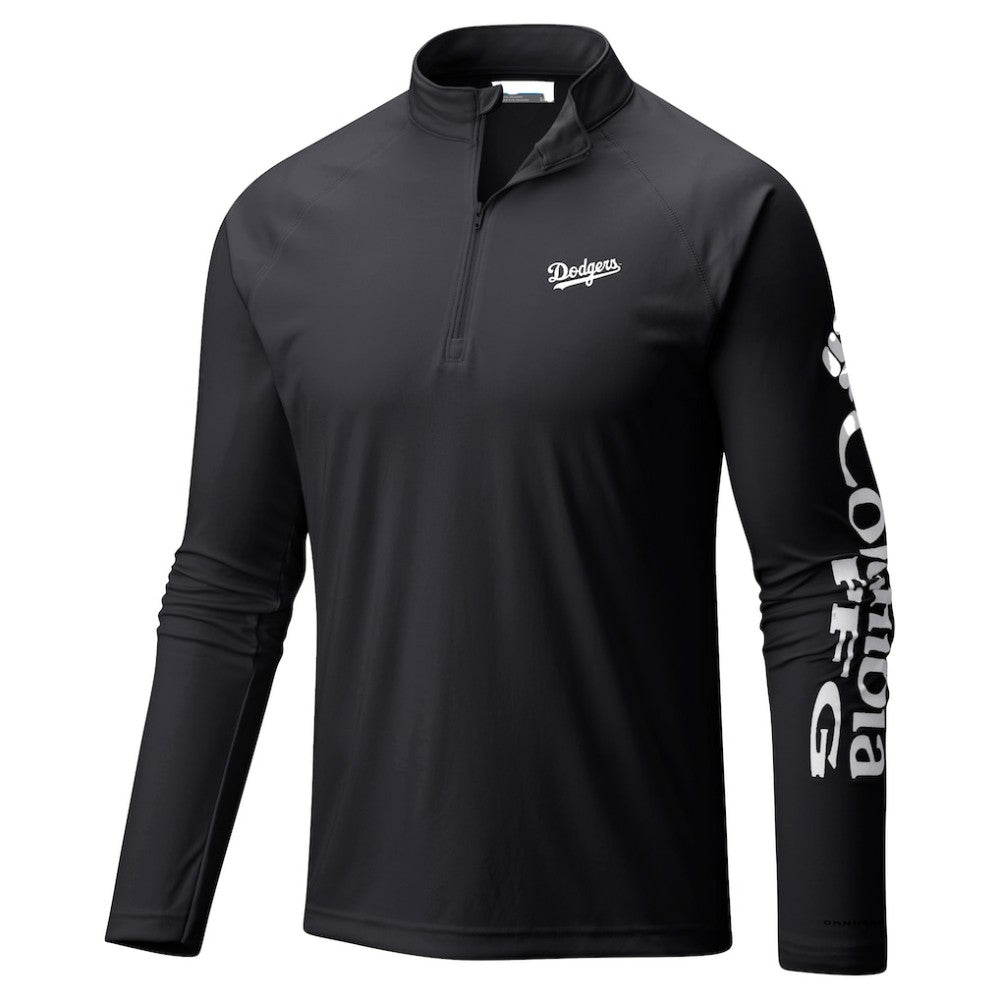 Los Angeles Dodgers Terminal Tackle Raglan Omni-Shade Quarter-Zip Pullover Top - Black | Columbia