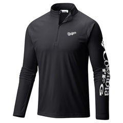 Los Angeles Dodgers Terminal Tackle Raglan Omni-Shade Quarter-Zip Pullover Top - Black | Columbia