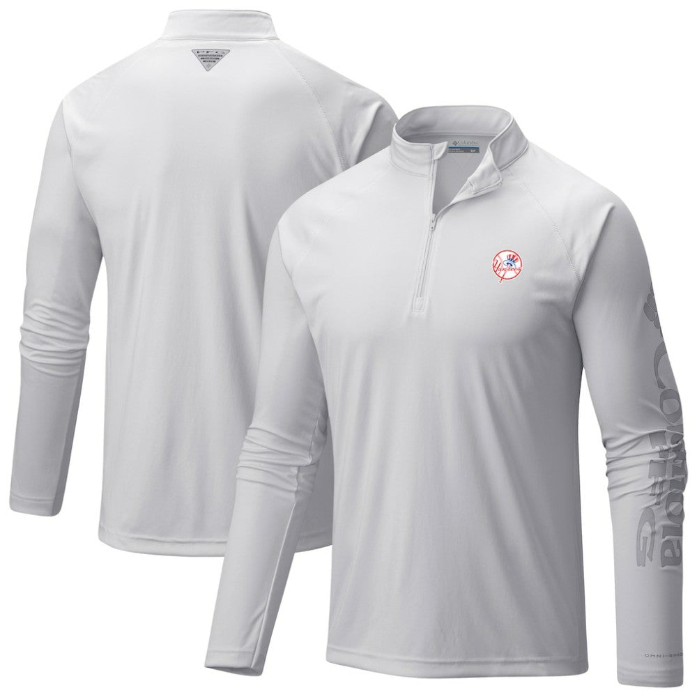 New York Yankees Terminal Tackle Raglan Omni-Shade Quarter-Zip Pullover Top - White | Columbia