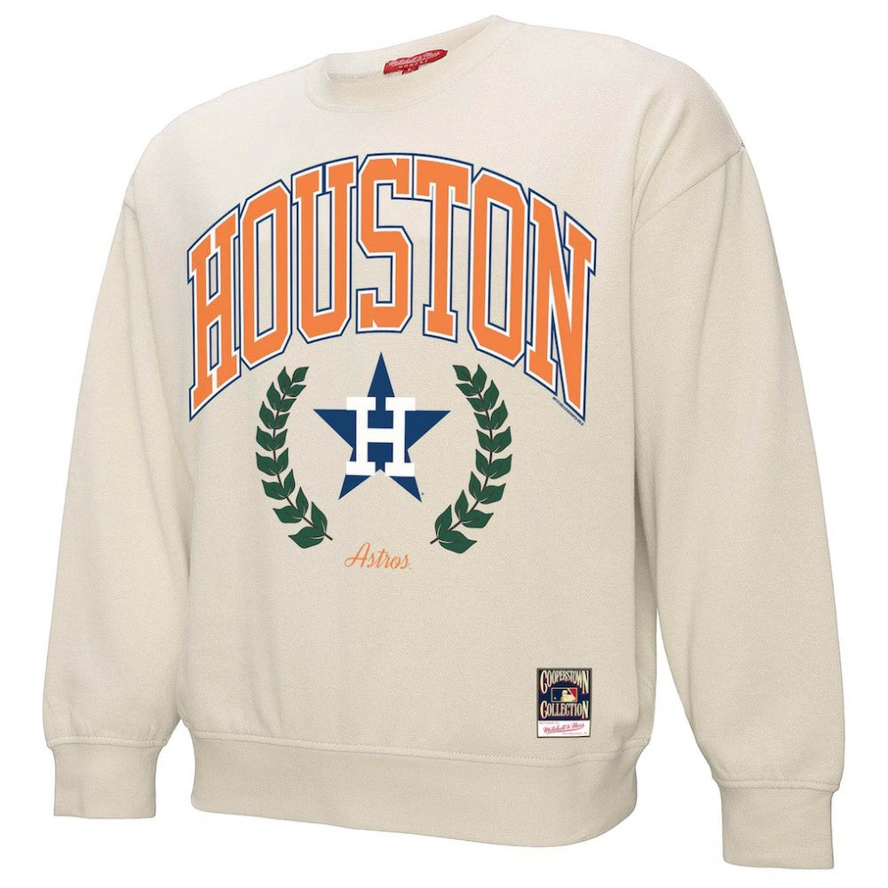 Houston Astros Women's Cooperstown Collection Laurel Crew Pullover Sweatshirt - Cream | Mitchell & Ness