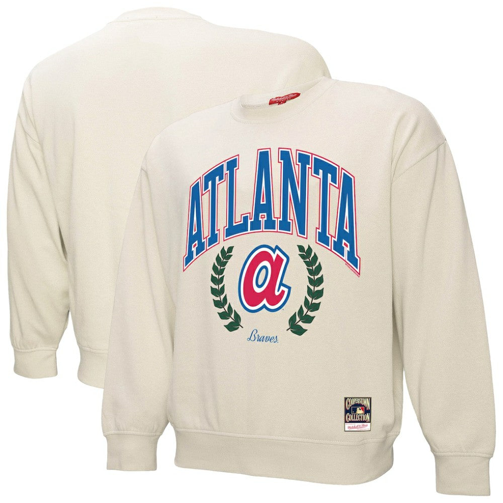 Atlanta Braves Women's Cooperstown Collection Laurel Pullover Sweatshirt - Cream | Mitchell & Ness