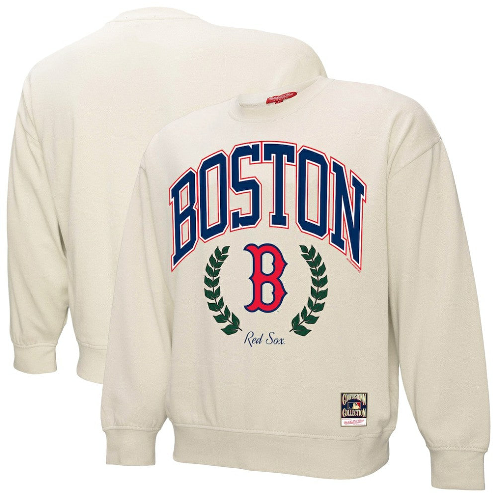 Boston Red Sox Women's Cooperstown Collection Laurel Pullover Sweatshirt - Cream | Mitchell & Ness