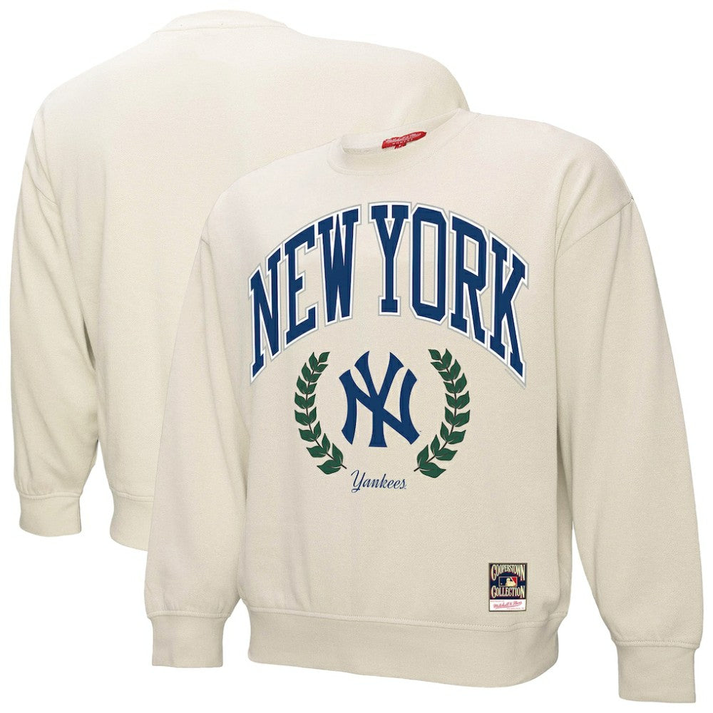 New York Yankees Women's Cooperstown Collection Laurel Pullover Sweatshirt - Cream | Mitchell & Ness