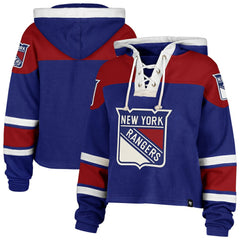 New York Rangers '47 Women's Cropped Superior Lacer Pullover Hoodie Blue