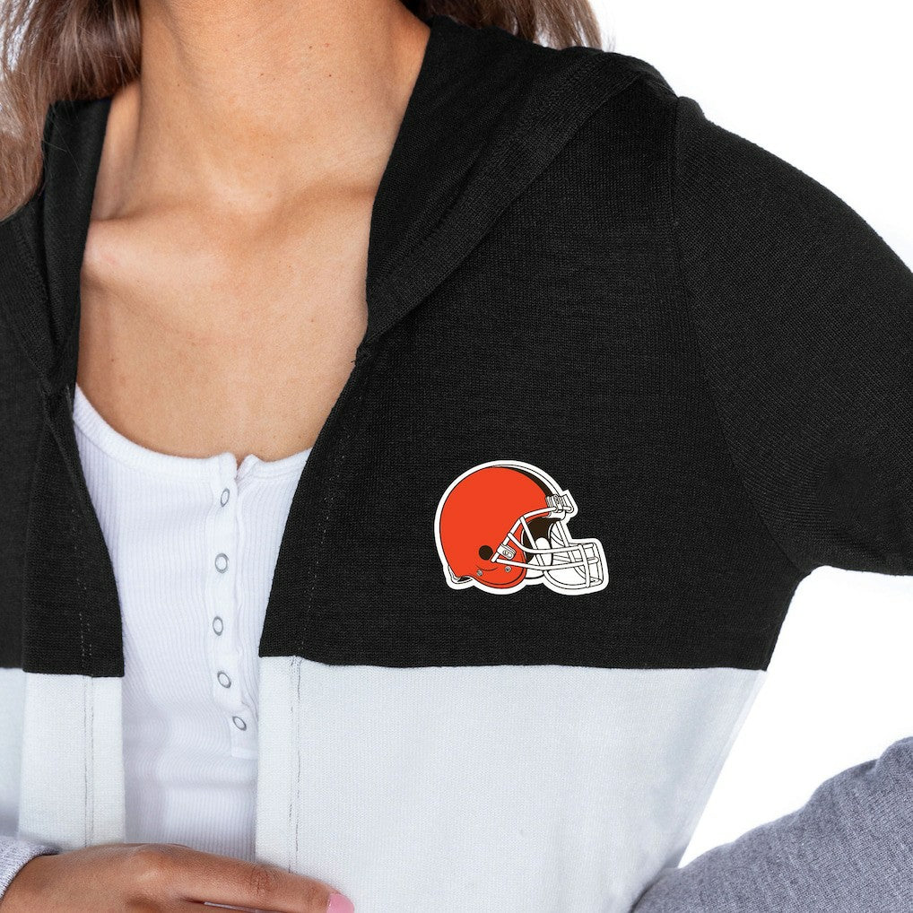 Cleveland Browns Gameday Couture Women's Tri-Blend Color Block Lightweight Cardigan Hoodie - Black discount