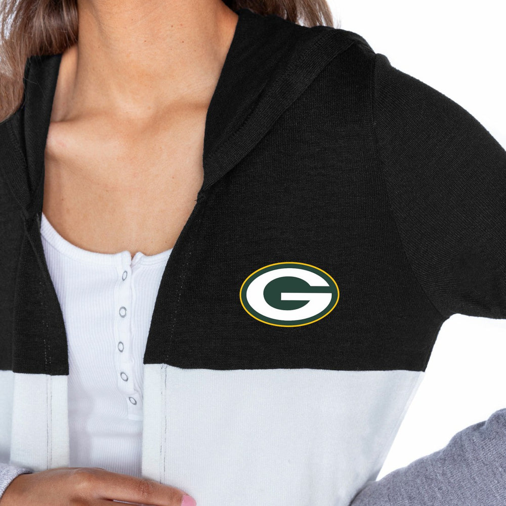 Green Bay Packers Gameday Couture Women's Tri-Blend Color Block Lightweight Cardigan Hoodie - Black cheap