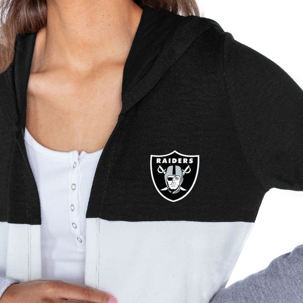 Las Vegas Raiders Gameday Couture Women's Tri-Blend Color Block Lightweight Cardigan Hoodie - Black online