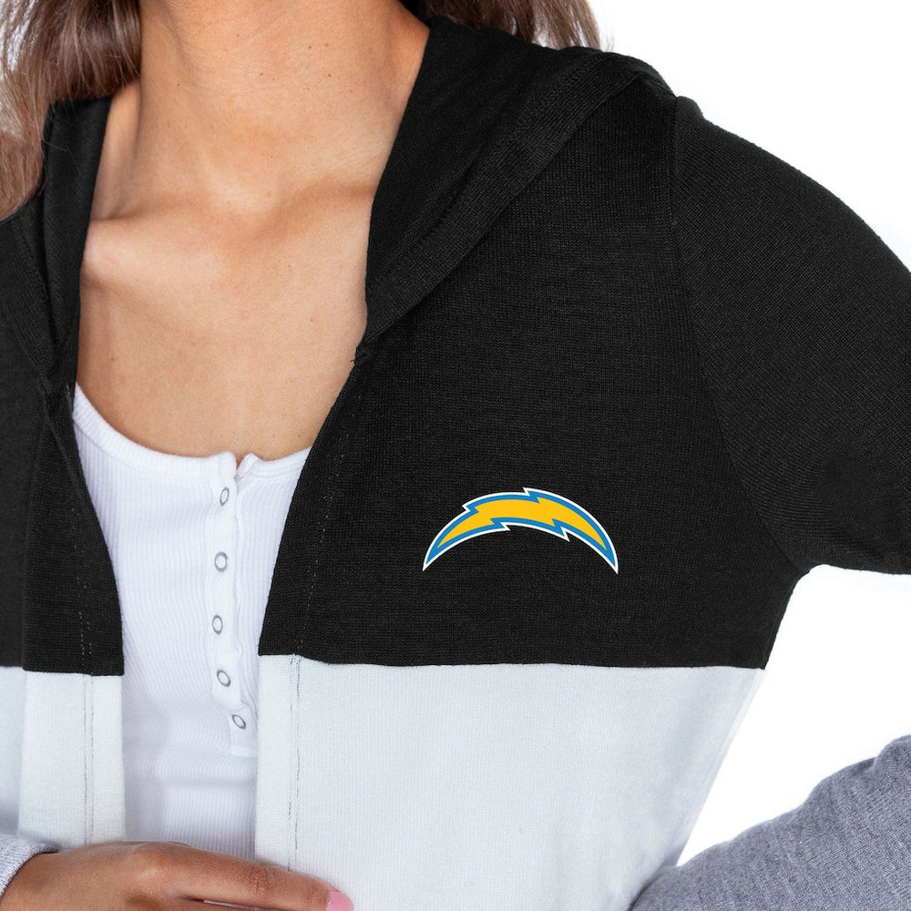 Los Angeles Chargers Gameday Couture Women's Tri-Blend Color Block Lightweight Cardigan Hoodie - Black cheap
