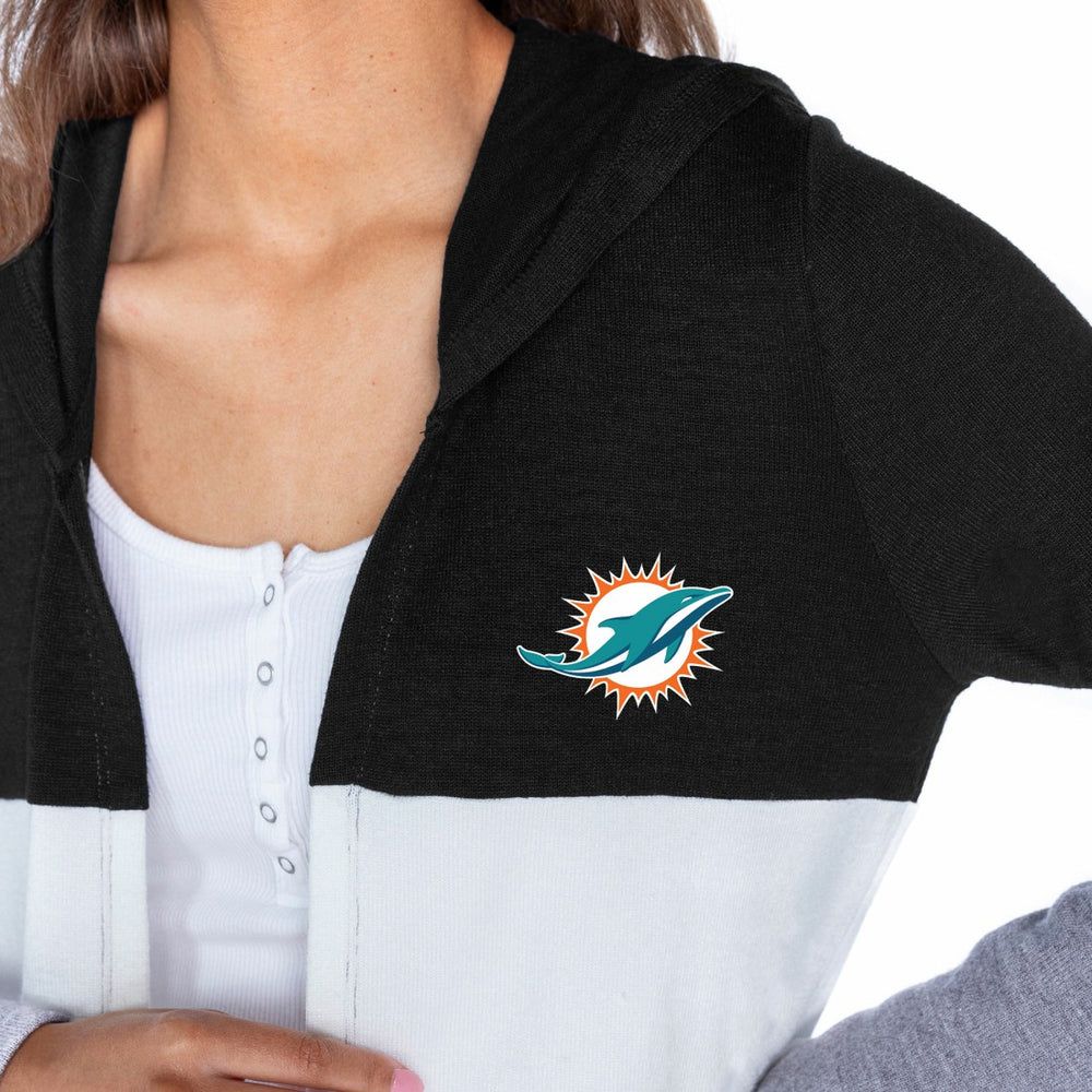 Miami Dolphins Gameday Couture Women's Tri-Blend Color Block Lightweight Cardigan Hoodie - Black sale