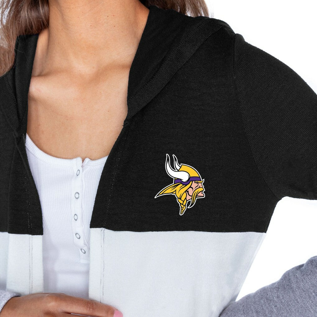 Minnesota Vikings Gameday Couture Women's Tri-Blend Color Block Lightweight Cardigan Hoodie - Black for sale