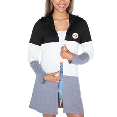 Pittsburgh Steelers Gameday Couture Women's Tri-Blend Color Block Lightweight Cardigan Hoodie - Black online