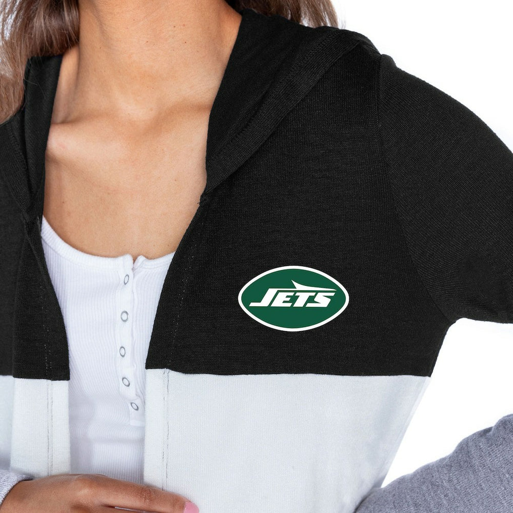 New York Jets Gameday Couture Women's Tri-Blend Color Block Lightweight Cardigan Hoodie - Black outlet