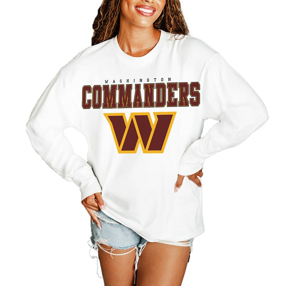 Washington Commanders Gameday Couture Women's Big Goals Oversized Long Sleeve T-Shirt - White sale
