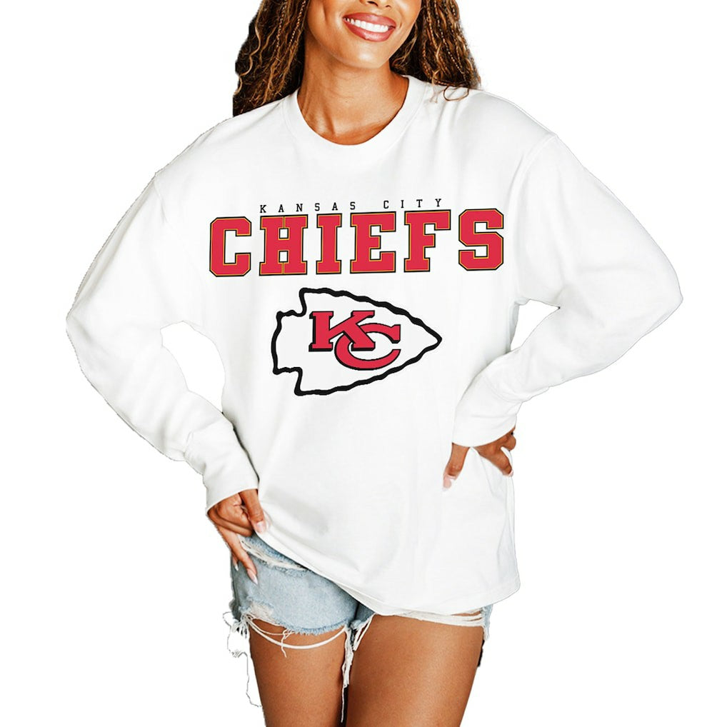 Kansas City Chiefs Gameday Couture Women's Big Goals Oversized Long Sleeve T-Shirt - White sale