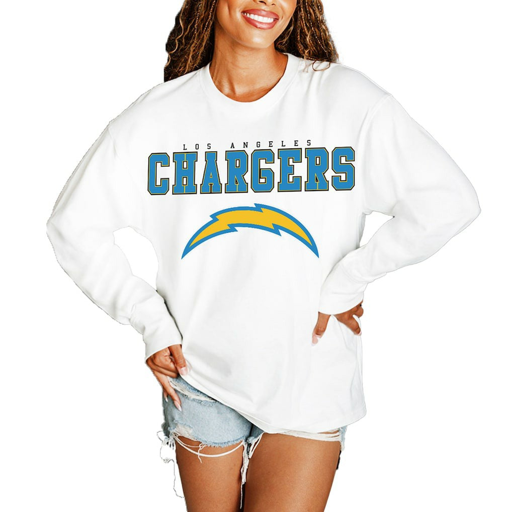 Los Angeles Chargers Gameday Couture Women's Big Goals Oversized Long Sleeve T-Shirt - White on sale