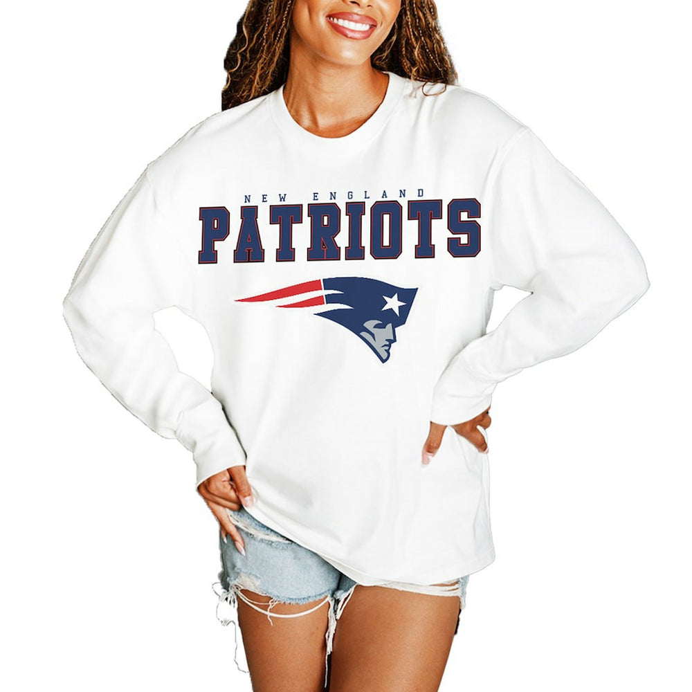 New England Patriots Gameday Couture Women's Big Goals Oversized Long Sleeve T-Shirt - White for sale