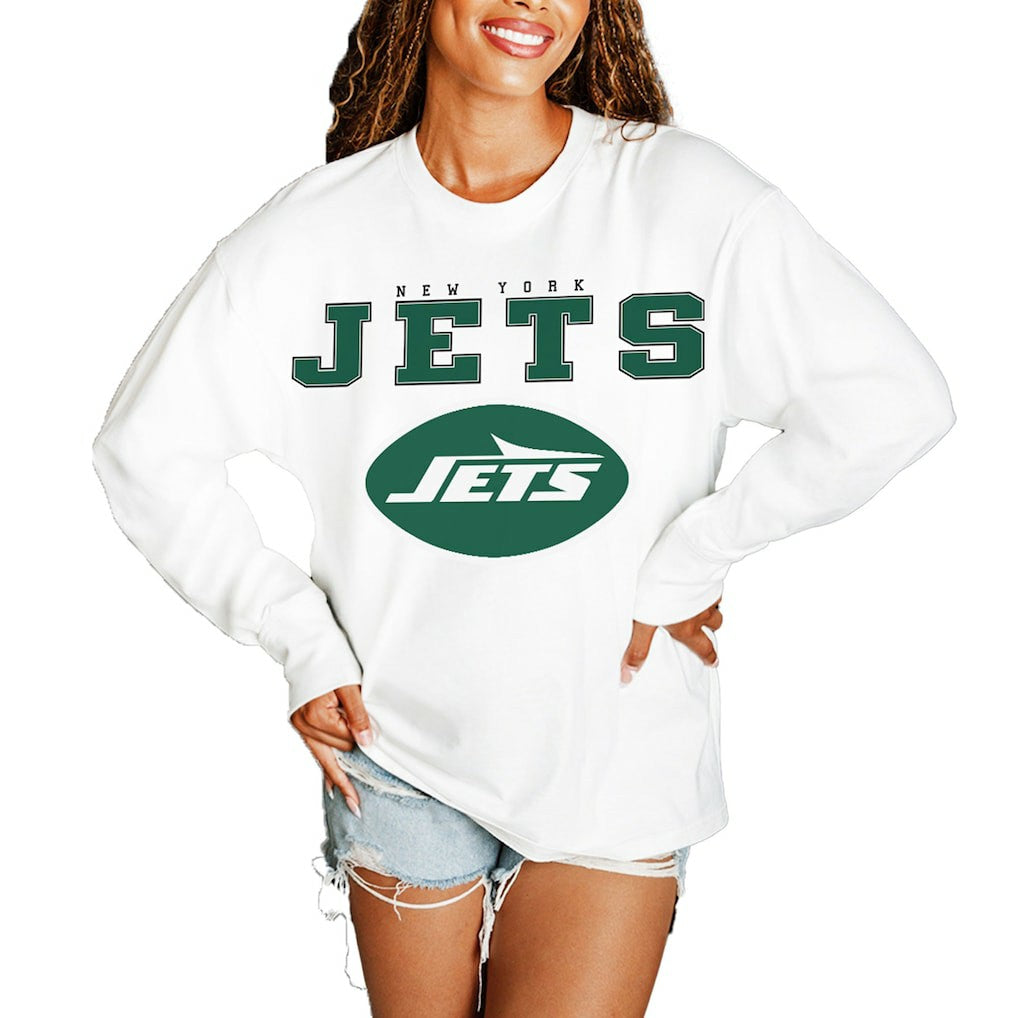 New York Jets Gameday Couture Women's Big Goals Oversized Long Sleeve T-Shirt - White on sale