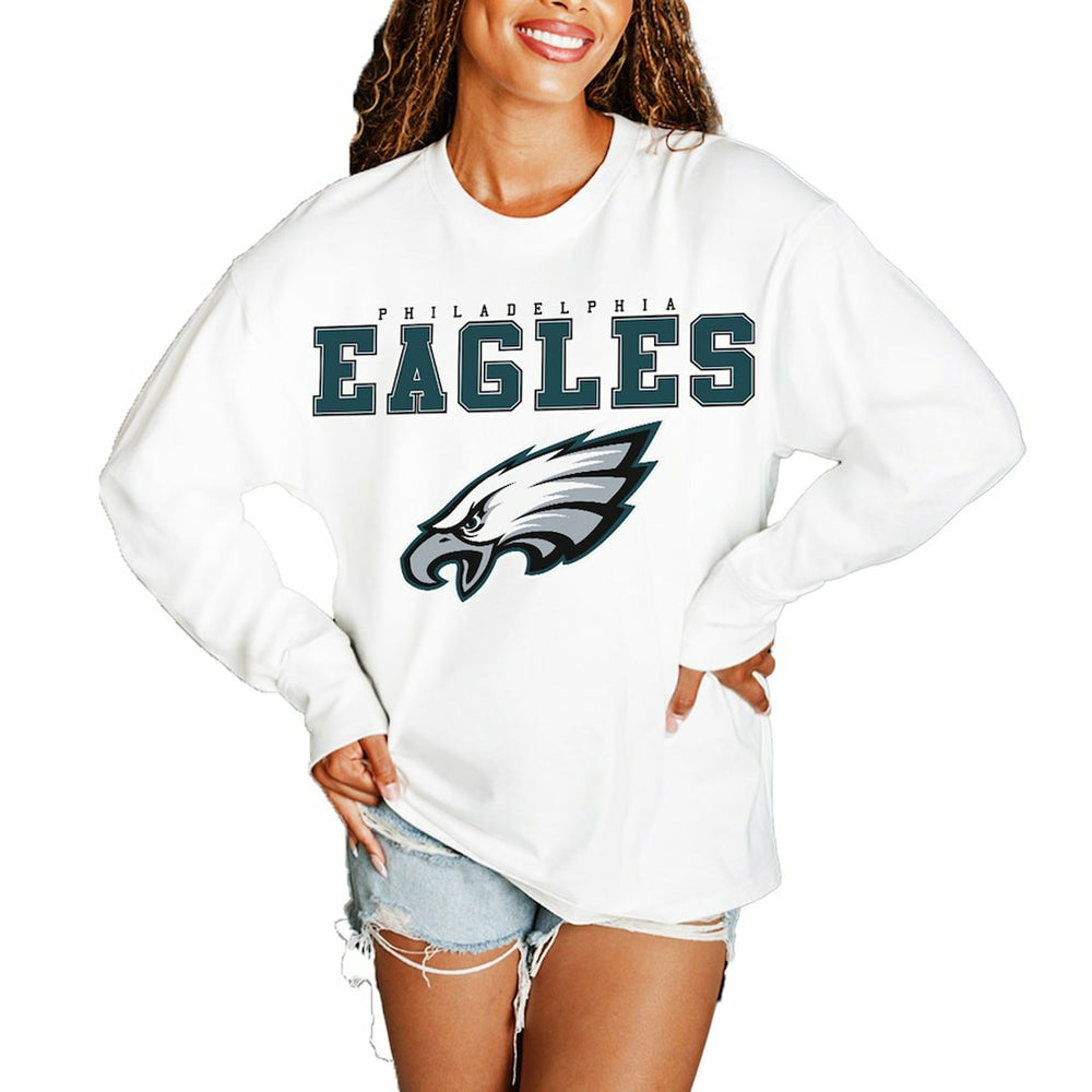 Philadelphia Eagles Gameday Couture Women's Big Goals Oversized Long Sleeve T-Shirt - White cheap